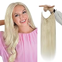 Fshine Wire Hair Extensions Real Human Hair Platinum Blonde Hidden Wire Human Hair Extensions Blonde Miracle Wire Hair Extensions One Piece Extensions with Transparent Fish Line Hair 16inch 80g