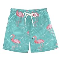 Flamingo Green Pink Boys Swim Trunks Swim Board Shorts Bathing Suit Hawaii Essentials