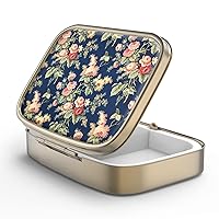 Pill Case Pill Box with Mirror Retro 2 Compartment Small Pill Case for Purse or Pocket Bronze Rectangular Pill Box or Vitamins, Fish Oil, Supplements, Pill Containe Travel Gifts（Retro Rose Floral）