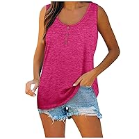 Womens Tank Tops Loose Fit Summer Henley Shirts Sleeveless Flowy Tunic Top Blouses & Button-Down Shirts