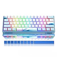 60% Percent Keyboard, WK61 Mechanical RGB Wired Gaming Keyboard, Hot-Swappable Blue Ice Whale Keyboard with PBT Keycaps for Windows PC Gamers - Linear Red Switch