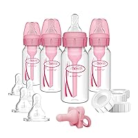 Anti-Colic Baby Feeding Set with Slow Flow Nipples, Travel Caps, Silicone Pacifier - Pink