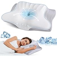 Cervical Neck Pillow Memory Foam Pillows Cooling Pillow for Neck Pain Relief, Ergonomic Orthopedic Neck Support Contour Bed Pillow for Side Back Stomach Sleepers with Washable Ice Silk Pillowcase