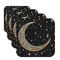 Coaster for Drink Leather Coaster Set of 6 Crescent Moon Pattern Drink Coasters Heat Resistant Coffee Cup mat Tabletop Protection Cup Pad Decorate Cup Mat for Kitchen