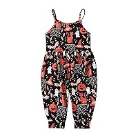 Little Girls Jumpsuit Size 6 Jumpsuit Girls Romper Outfits Toddler Baby Cartoon Strap Rompers for (Black, 4-5 Years)