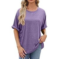 AMhomely Summer Tops for Women UK Clearance Plain Short Sleeve T Shirt Loose Fit Solid Pullover Tops Tee Shirts Plain Basic Running Shirts Active Athletic Blouse Basic Comfort Workout Shirt