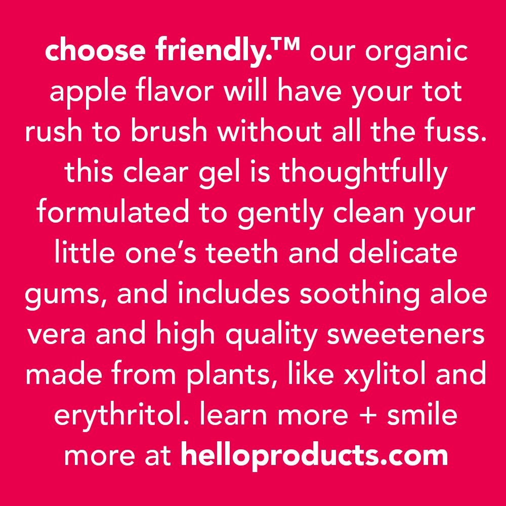 Hello Oral Care Fluoride Free Training Toothpaste for Toddlers + Kids, Natural Organic Apple Flavor, Safe to Swallow, Clear, 1.5 Oz