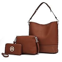 MKF 3-PC Set, Hobo bag, messenger Crossbody for Women - Removable Adjustable Strap - Vegan Leather Wristlet Purse