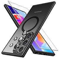 MATEKXY for Samsung Galaxy S24 Ultra Case MagSafe with Screen Protector and Camera Lens Protector, [Military-Grade Protection] [Translucent Matte Back] Magnetic Phone Case for Galaxy S24 Ultra - Black