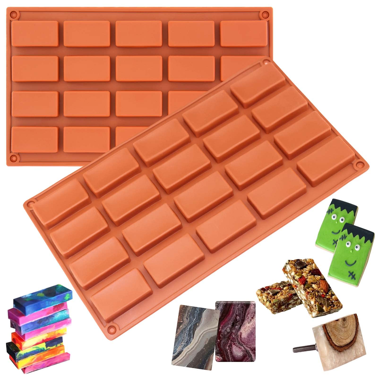 Funshowcase 20 Cavities Rectangular Cake Pan Soap Candy Chocolate Bar Silicone Molds 2 in Set