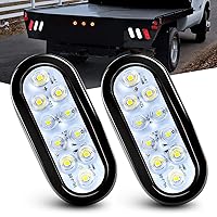 Nilight - TL-09 6 Inch Oval White LED Trailer Tail Lights 2PCS 10 LED w/Flush Mount Grommets Plugs IP67 Waterproof Reverse/Back Up Trailer Lights for RV Truck Jeep, 2 Years Warranty