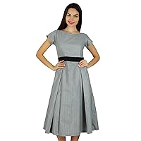 Bimba Womens Cap Sleeves Formal Dresses Polyester Cotton Pleated Shift Dress with Pockets