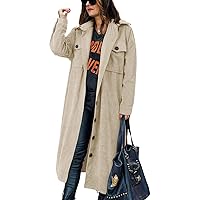 CHICZONE Womens Casual Lapel Button Down Long Corduroy Shirt Jacket Shacket Long Sleeve Boyfriend Oversized Trench Coat Beige XL