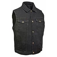 Milwaukee Leather Men's Snap Front Denim Vest w/Shirt Collar - Black or Blue DM1331