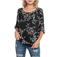 Womens Shirts Dressy Casual for Work Women TopRound Neck Floral PrintBeach Long Sleeve Polyester Shirt Women