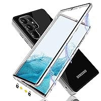 Magnetic Case for Samsung Galaxy S23 Ultra with Safety Lock, Magnetic Tempered Glass Double-Sided Phone Case, Anti-Scratch Support Wireless Charger Clear Magnetic Case for Galaxy S23 Ultra 5G 6.8''