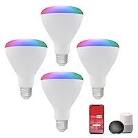 Wi-Fi LED Smart Light Bulb, BR30, 65W Equivalent, RGB, Color Changing, White Select Tunable 2700K - 6500K, Dimmable, 2.4GHz Router Required, Circadian Rhythm, Easy-to-Use App, 4 Pack, 51458