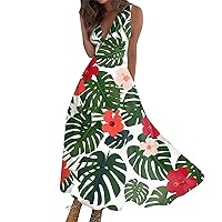 Women's Dresses Summer Fashion Hawaiian Print V-Neck Sleeveless Tunic Casual Dresses 2024, S-3XL