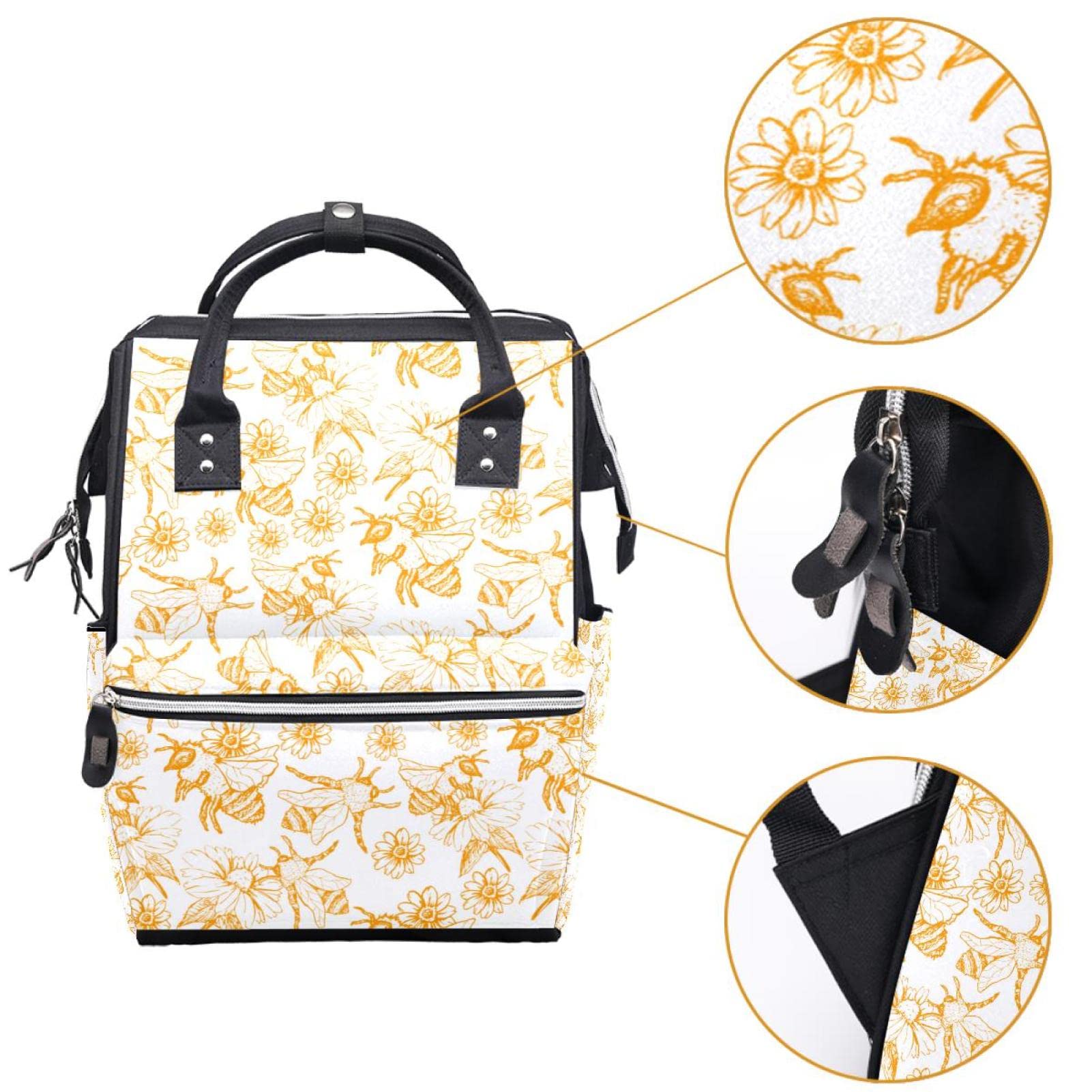 Ofdojg Honey Bee Diaper Bag Backpack Baby Nappy Changing Bags Multi Function Large Capacity Travel Bag