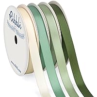 Ribbli Sage Green Satin Ribbon 3/8 Inch x 4 Rolls Total 40 Yards- Ivory/Sage/Dusty Sage/Moss Green Ribbon for Wrapping and Craft