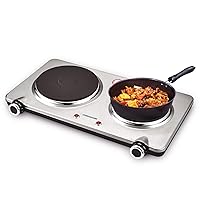 Electric Double Burner Hot Plate for Cooking, 1800W Portable Electric Stove, 6 Speed Adjustable Thermostats, Stainless Steel Hot Plate for Kitchen, Dorm and Camping