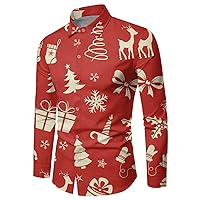 Christmas Shirts for Men Long Sleeve Ugly Santa Claus Button Down Shirts Hawaiian Shirt Funny Costume Shirts for Party
