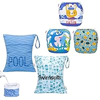 ALVABABY 2pcs Superior Waterproof Wet Dry Bags and 3 Pack Swim Diapers