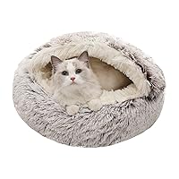 Calming Dog Beds & Cat Cave Bed with Hooded Cover,Removable Washable Round Beds for Small Medium Pets,Anti-Slip Faux Fur Fluffy Coved Bed for Improved Sleep,Fits up to 15/25 lbs(Medium,24