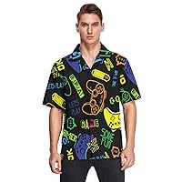Colorful Video Game Mens Hawaiian Shirts Short Sleeve Button Down Vacation Mens Beach Shirts