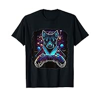 Gamer Streamer Abstract Dog Neon Controller T-Shirt