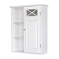Teamson Home Dawson Wooden Removable Wall Medicine Cabinet Bathroom Storage Space Saver with 3 Open Shelves 1 Door Adjustable Inner Shelf, White