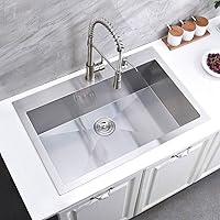 SHACO 33x22 Inch Drop In Kitchen Sink, 33 Inch Stainless Steel Top mount Single Bowl Commercial Sink, 16 Gauge Handmade Kitchen Sink with Strainer Drain