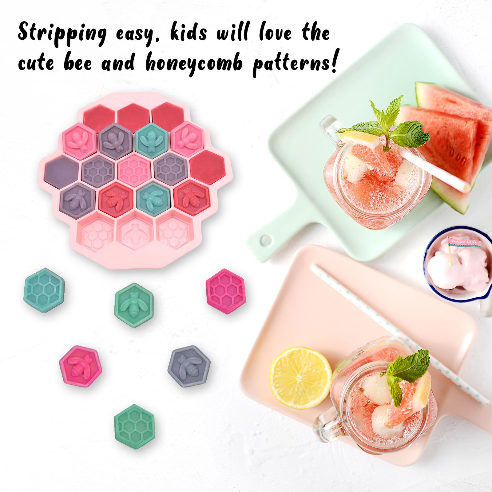 3PCS Silicone Molds Bee Honeycomb, LIOUCBD Non-Stick Chocolate Molds, 19 Cavities Cake Baking Moulds Food Grade Silicone Baking Molds for Candy, Jelly, Ice Cube, Soap (Pink, Blue, Green)