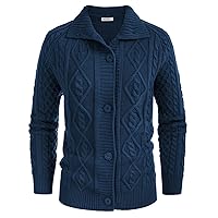 GRACE KARIN Women's Button Down Chunky Cable Knit Cardigan Long Sleeve Stand Collar Cardigan Sweaters Fall Outwear