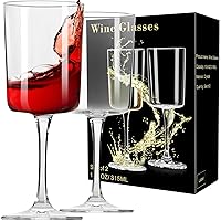 PARACITY Square Red Wine Glasses Set of 2, Clear Glass, Wine Glasses for Red and White Wine, 10.6oz Glasses for Women, Men, Wedding and Birthday, Christmas Gifts