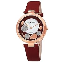Akribos XXIV AK1069 Ornate Womens Casual Watch - Mother of Pearl Center Dial - Quartz Movement - Suede Leather Strap