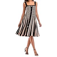 Women Stripped Spaghetti Knee Length A-Line Evening Homecoming Cocktail Skater Dress