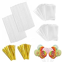 600Pcs Lollipop Stick - Cake Pop Sticks and Wrappers Kit Cake Pops Making Tools for Candy Chocolate Cookie Wrapping Include 200Pcs Cake Pop Sticks 200Pcs Cake Pop Bags and 200Pcs Twist Ties
