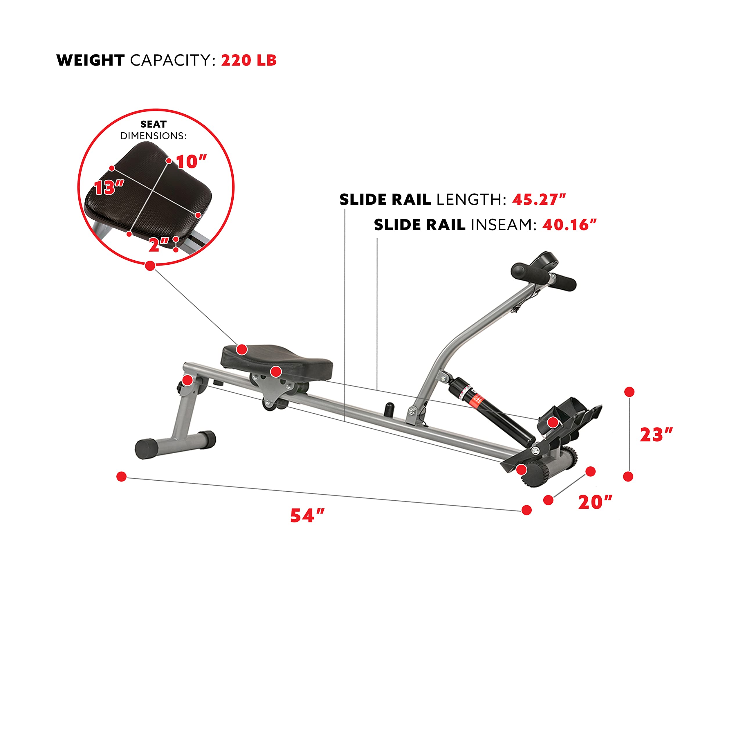 Sunny Health & Fitness SF-RW1205 12 Adjustable Resistance Rowing Machine Rower w/Digital Monitor