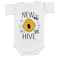 Cute Honey Bee Baby Bodysuit New To The Hive Pregnancy Announcement Onesie Kids Funny Shirt Summer Birthday Shower (0-6 Months, HIVE-Short Sleeve Romper)