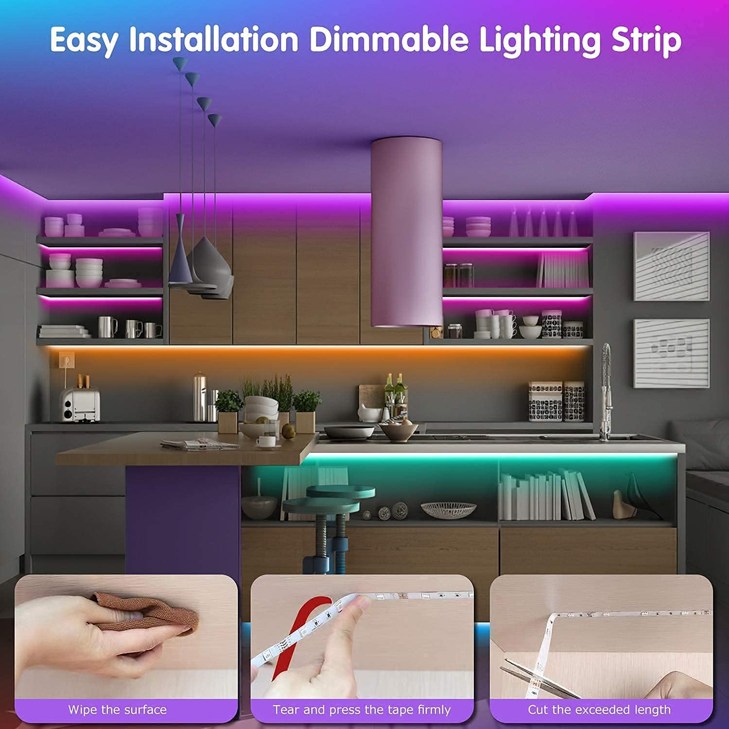 Tenmiro Led Lights for Bedroom, Music Sync LED Rope Lights APP Control with Remote, RGB Led Strip Lights for Room Kitchen Party Home Decoration (65.6ft)
