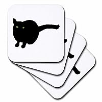 3dRose CST_165761_1 Painting of a Black Cat with Green Eyes for Halloween Soft Coasters, Set of 4