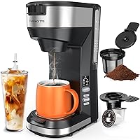 Famiworths Upgraded Hot and Iced Coffee Maker for K Cups and Ground Coffee, 4-5 Cups Coffee Maker and Single-serve Brewers, with 30Oz Removable Water Reservoir, 6 to 24Oz Cup Size, Classic Black