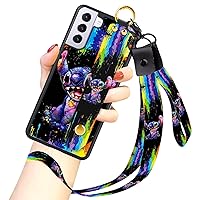 Cartoon Case for Samsung Galaxy S21 Plus Case 6.7 Inch Cute Colorful Stitch Cartoon Character Design with Lanyard Wrist Strap Band Holder Shockproof Protection Bumper Kickstand Cover