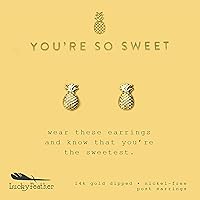Tiny Pineapple Earrings - 14k Gold Dippeed You're so Sweet Post Stud Pineapple Shaped Earrings on Sentimental Message Card - Great Gifts for Women and Teen Girls