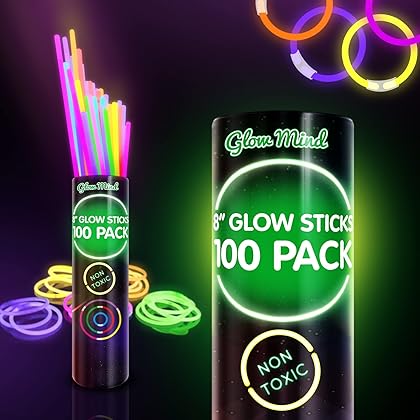 100 Ultra Bright Glow Sticks Bulk - Glow in The Dark Party Supplies Pack - 8