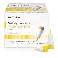 McKesson Safety Lancet, Retractable, Push Button Activation - Ideal for Blood Testing - Sterile, Single Use, 17 Gauge, 2.0mm Depth, 100 Count, 20 Packs, 2000 Total