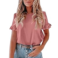 Shirts for Women, Ladies Summer Solid Color Short Sleeve Ruffle Round Neck T-Shirt Women's T, S, XXL