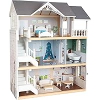 Wooden Toys Urban Villa Doll House Playset Collection Designed for Children Ages 3+ Years, Gray (11802), 82 x 51.1 x 15 cm