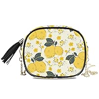 ALAZA PU Leather Small Crossbody Bag Purse Wallet Citrus Pattern With Summer Colorful Yellow Lemons And Flowers Cell Phone Bags with Adjustable Chain Strap & Multi Pocket
